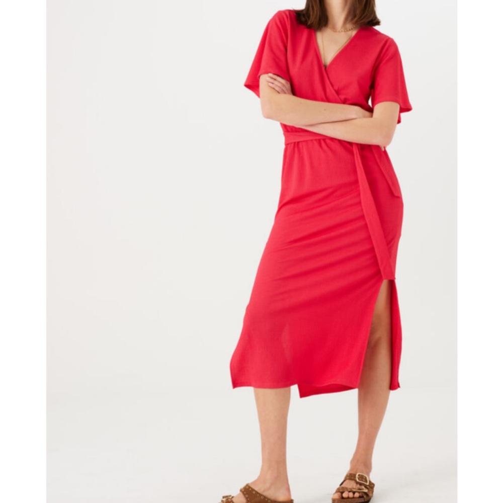 Pink Midi Faux Wrap Dress